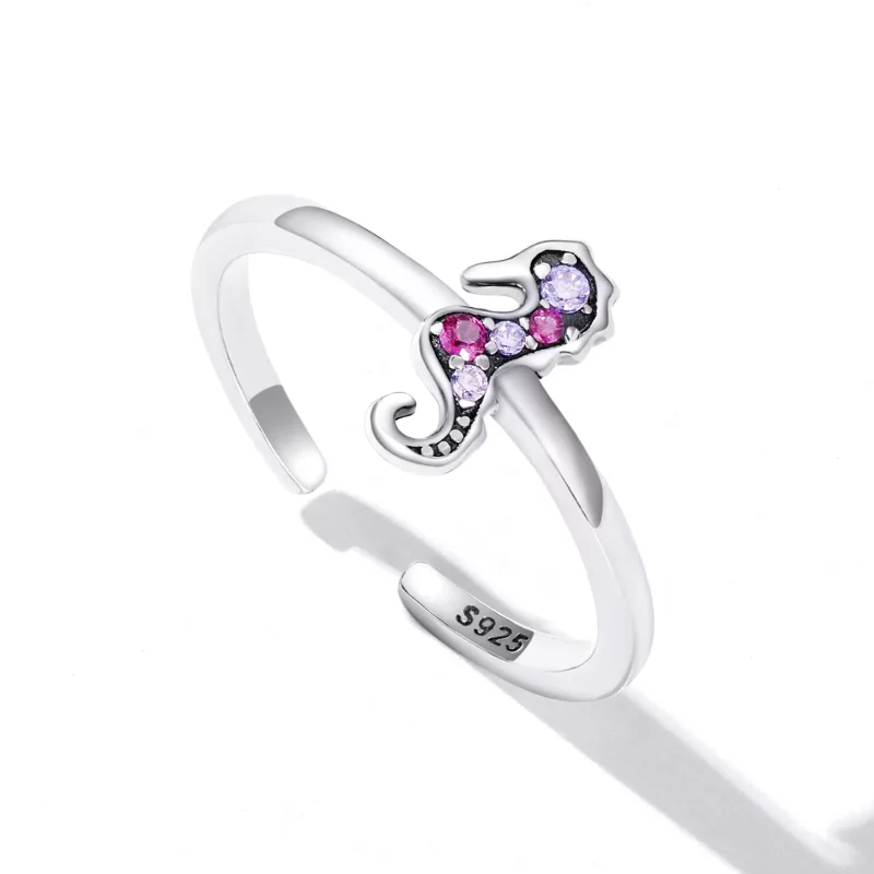 (imagen para) Anillo Abierto Exquisito Estilo Pandora con Caballito de Mar - SCR816 - Ver 5