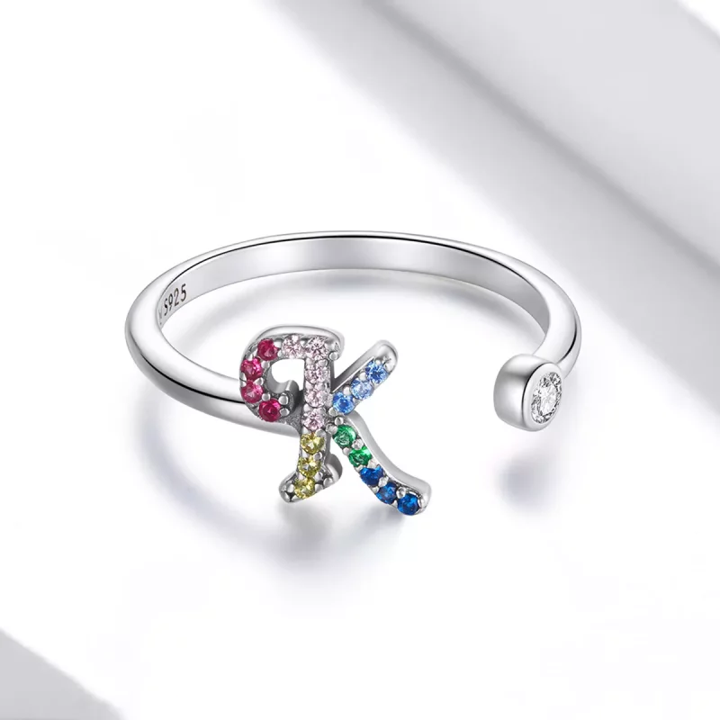 (imagen para) Anillo abierto Pandora Style con letra K en colores vibrantes - SCR723-K - Ver 3