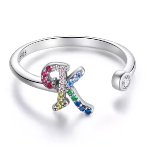 (imagen para) Anillo abierto Pandora Style con letra K en colores vibrantes - SCR723-K
