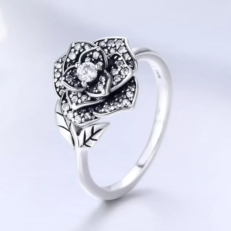 (imagen para) Anillo de amor en plata estilo Pandora con rosa plateada - SCR382 - Ver 2