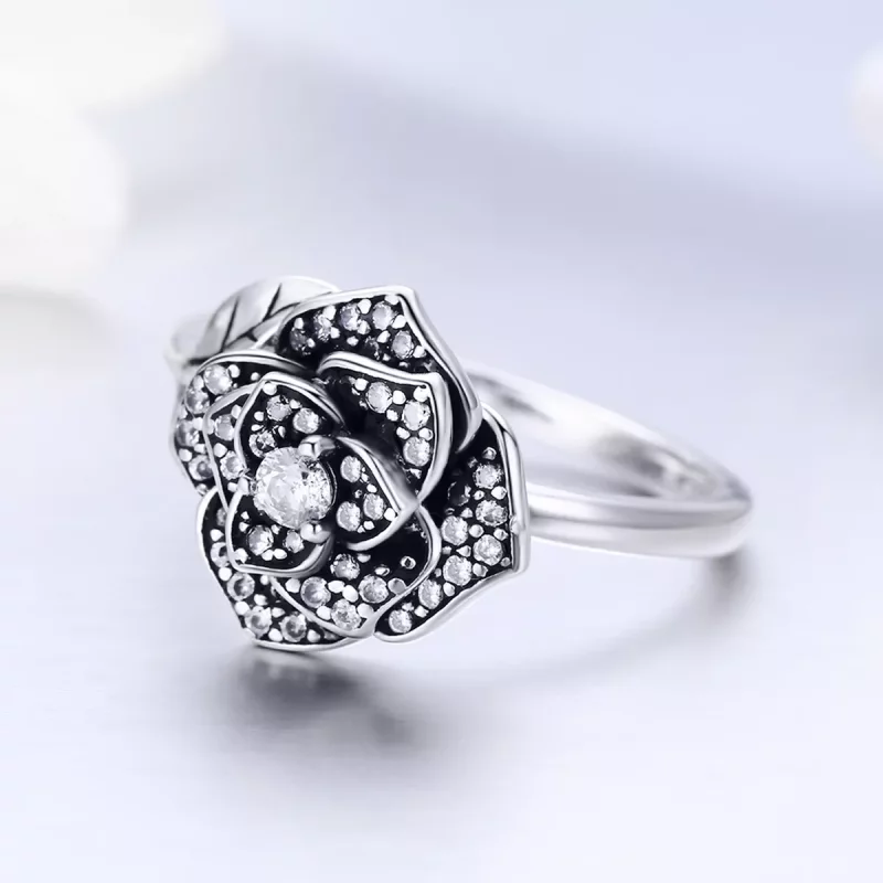 (imagen para) Anillo de amor en plata estilo Pandora con rosa plateada - SCR382 - Ver 3