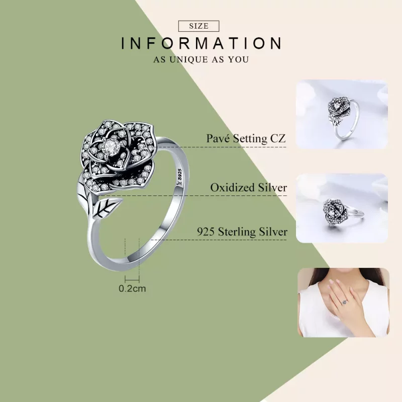(imagen para) Anillo de amor en plata estilo Pandora con rosa plateada - SCR382 - Ver 4
