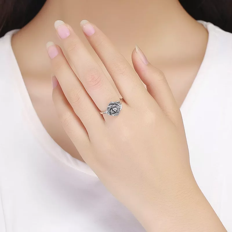 (imagen para) Anillo de amor en plata estilo Pandora con rosa plateada - SCR382 - Ver 5
