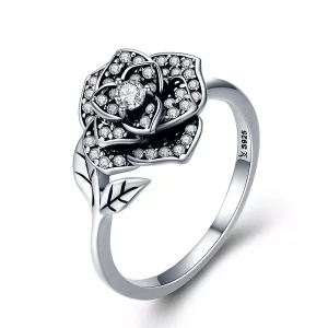 (imagen para) Anillo de amor en plata estilo Pandora con rosa plateada - SCR382