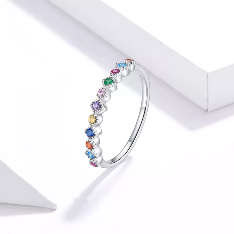 (imagen para) Anillo de arcoíris plateado estilo Pandora - SCR697 - Ver 2