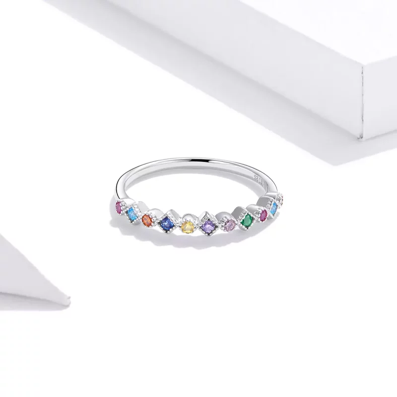 (imagen para) Anillo de arcoíris plateado estilo Pandora - SCR697 - Ver 3