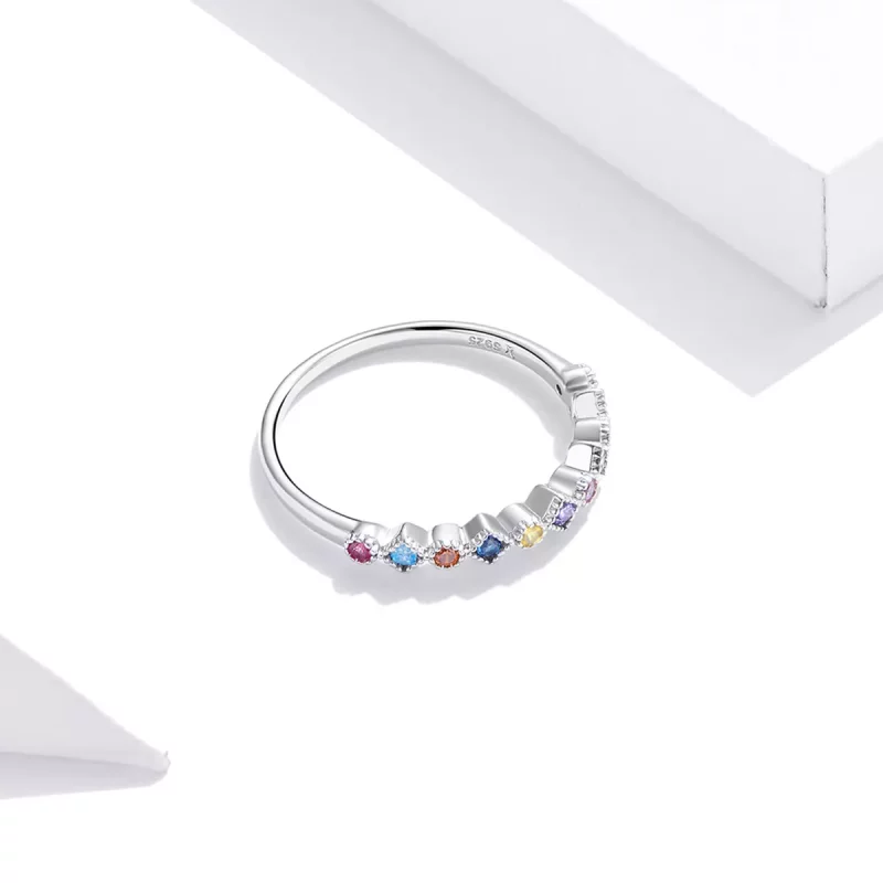 (imagen para) Anillo de arcoíris plateado estilo Pandora - SCR697 - Ver 4