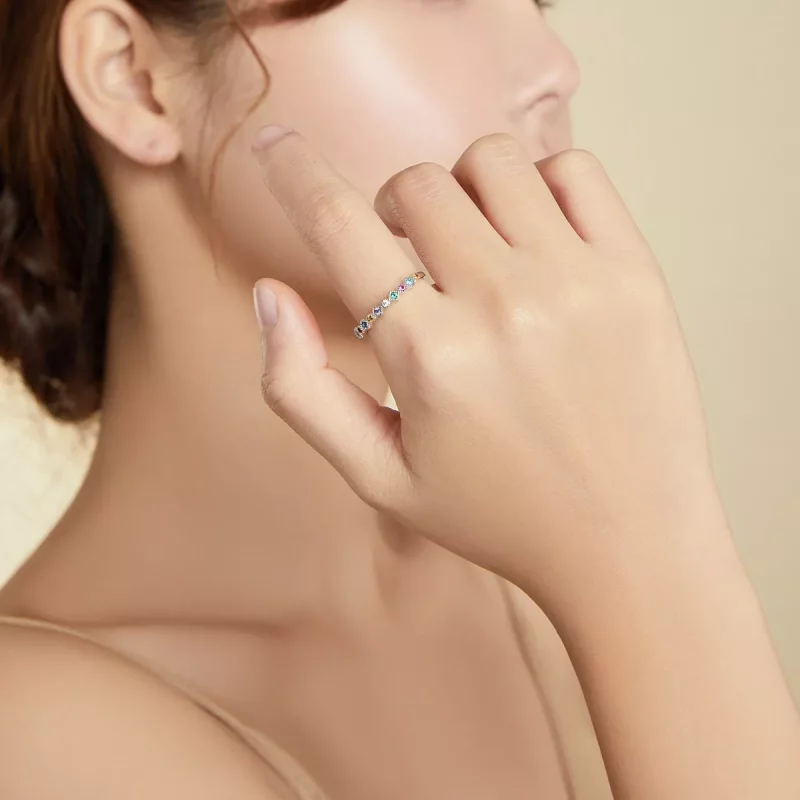 (imagen para) Anillo de arcoíris plateado estilo Pandora - SCR697 - Ver 6