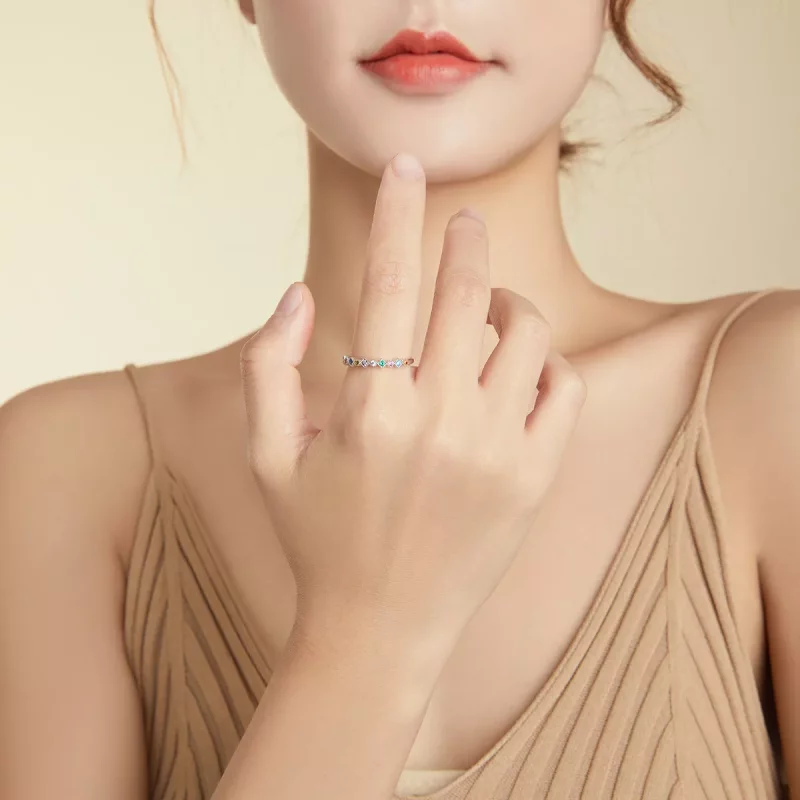 (imagen para) Anillo de arcoíris plateado estilo Pandora - SCR697 - Ver 7
