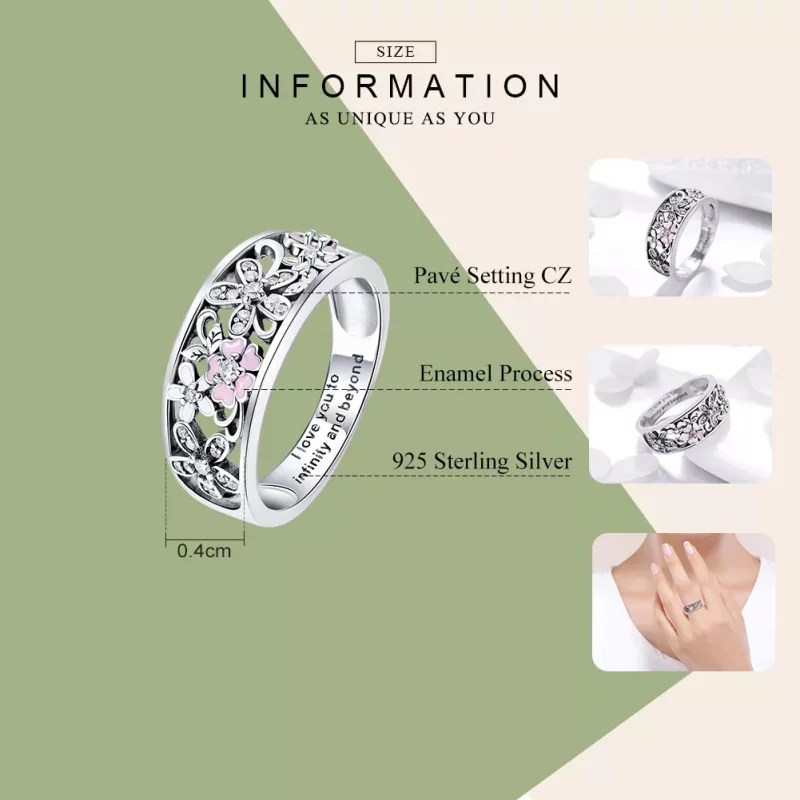 (imagen para) Anillo de Baile de Flores de Plata al Estilo Pandora - SCR390 - Ver 4