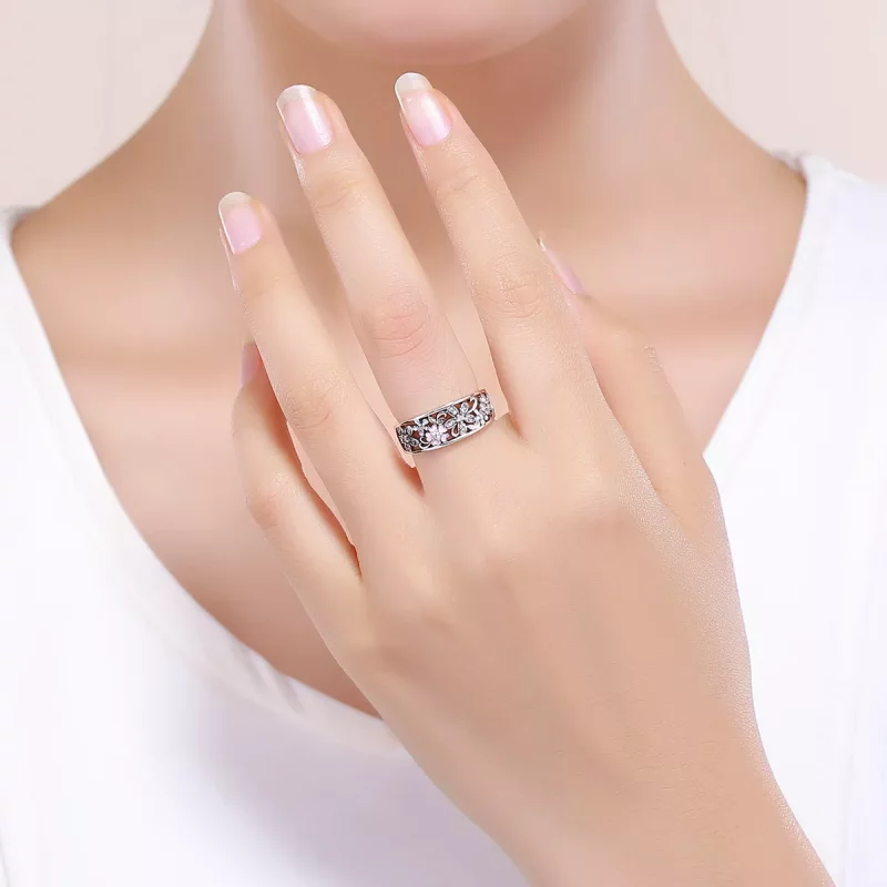 (imagen para) Anillo de Baile de Flores de Plata al Estilo Pandora - SCR390 - Ver 5