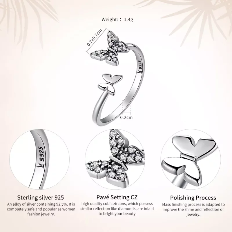 (imagen para) Anillo de Baile de Mariposa de Estilo Pandora en Plata - SCR087 - Ver 3