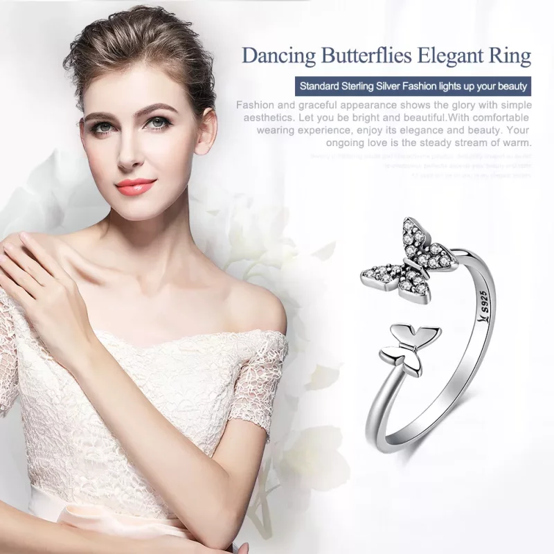 (imagen para) Anillo de Baile de Mariposa de Estilo Pandora en Plata - SCR087 - Ver 2