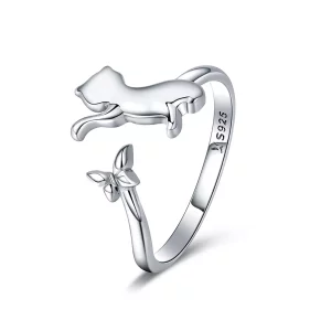 (imagen para) Anillo de Compañerismo de Plata al Estilo Pandora con Gato - SCR443