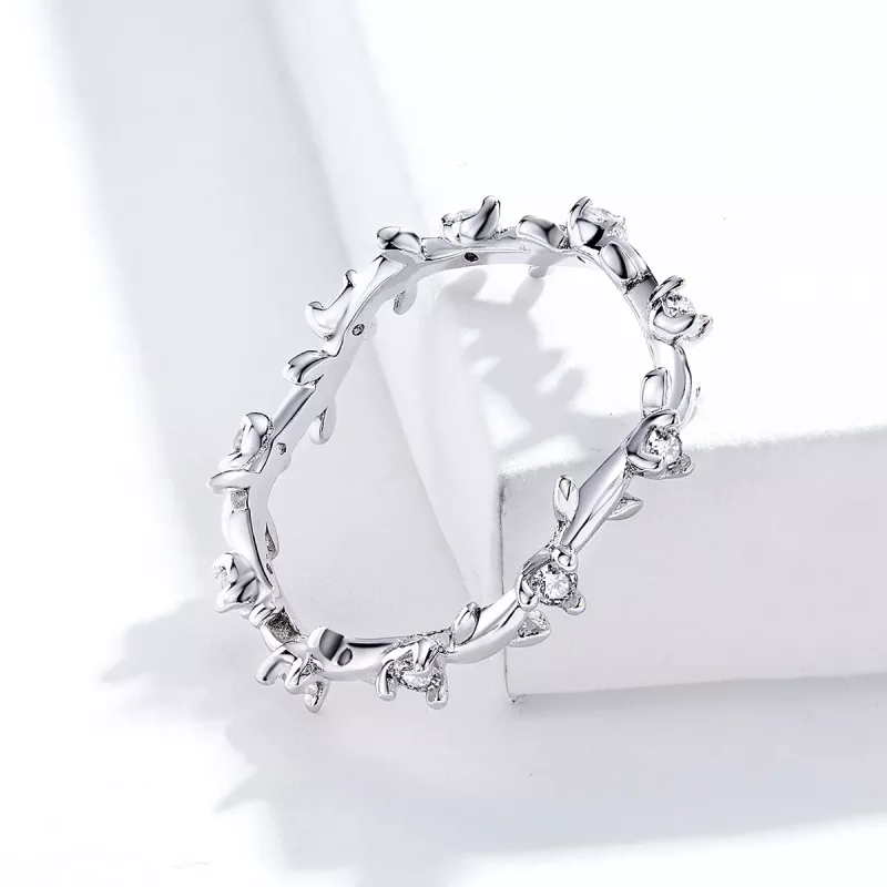(imagen para) Anillo de Corona de Flores Plateado al estilo de Pandora - SCR625 - Ver 3