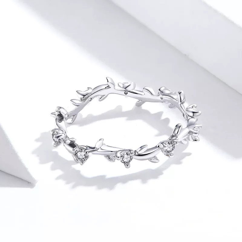 (imagen para) Anillo de Corona de Flores Plateado al estilo de Pandora - SCR625 - Ver 4