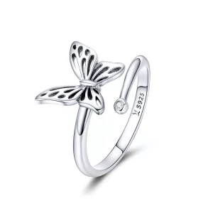 (imagen para) Anillo de ensueño con mariposa plateada al estilo Pandora - SCR448