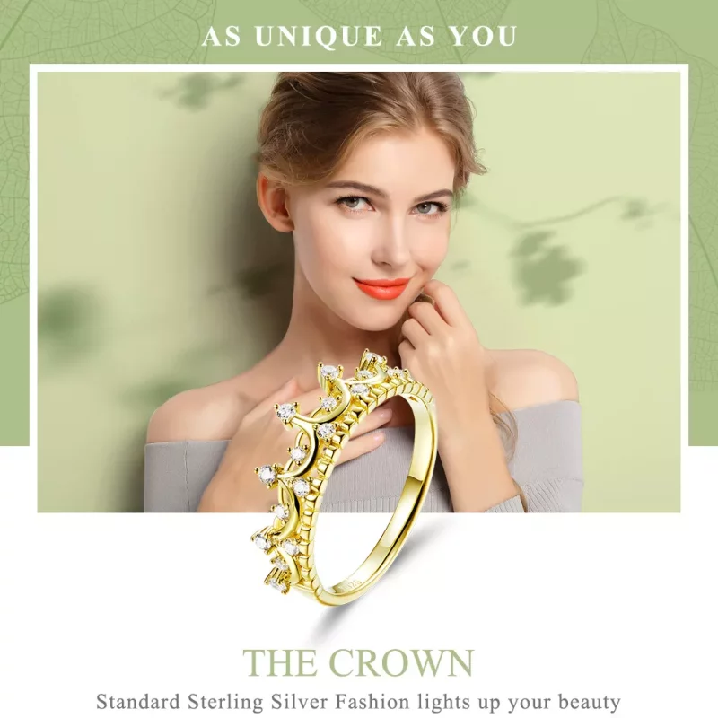 (imagen para) Anillo de estilo Pandora chapado en oro con corona - SCR493 - Ver 2