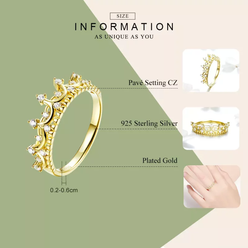 (imagen para) Anillo de estilo Pandora chapado en oro con corona - SCR493 - Ver 3