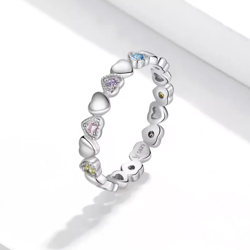 (imagen para) Anillo de estilo Pandora con banda de corazones - SCR140 - Ver 2