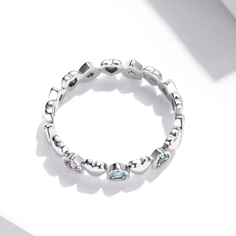 (imagen para) Anillo de estilo Pandora con banda de corazones - SCR140 - Ver 4
