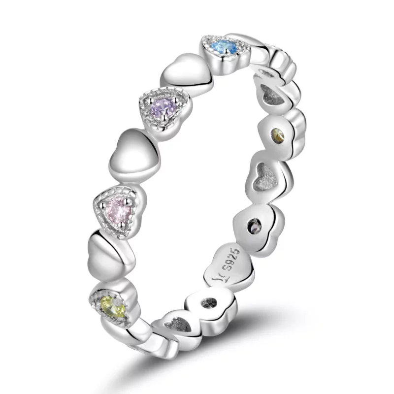 (imagen para) Anillo de estilo Pandora con banda de corazones - SCR140 - Ver 5