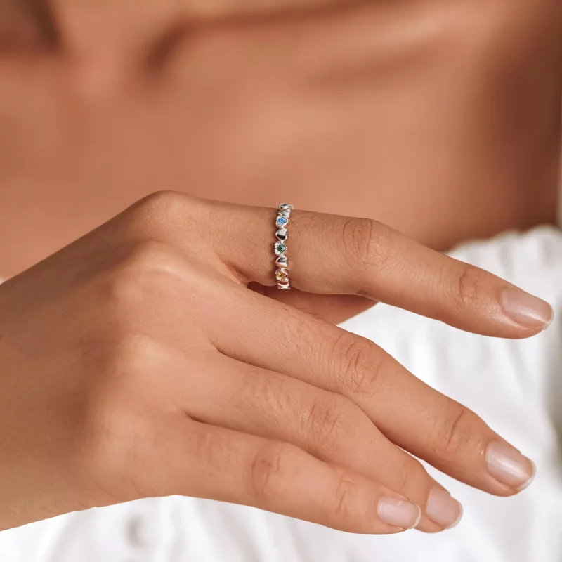 (imagen para) Anillo de estilo Pandora con banda de corazones - SCR140 - Ver 7