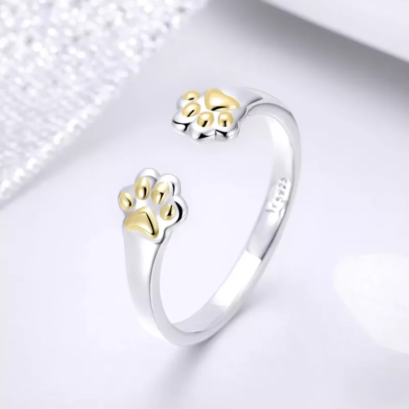 (imagen para) Anillo de estilo Pandora con forma de pata de gato, plateado y dorado - SCR430 - Ver 2