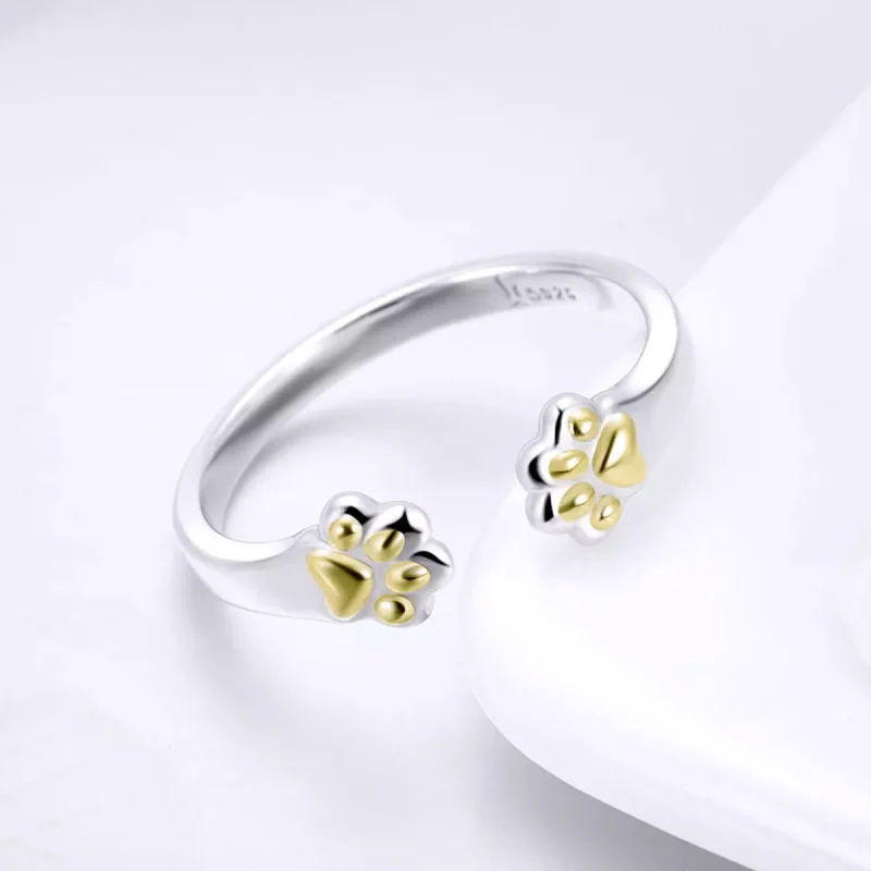 (imagen para) Anillo de estilo Pandora con forma de pata de gato, plateado y dorado - SCR430 - Ver 3