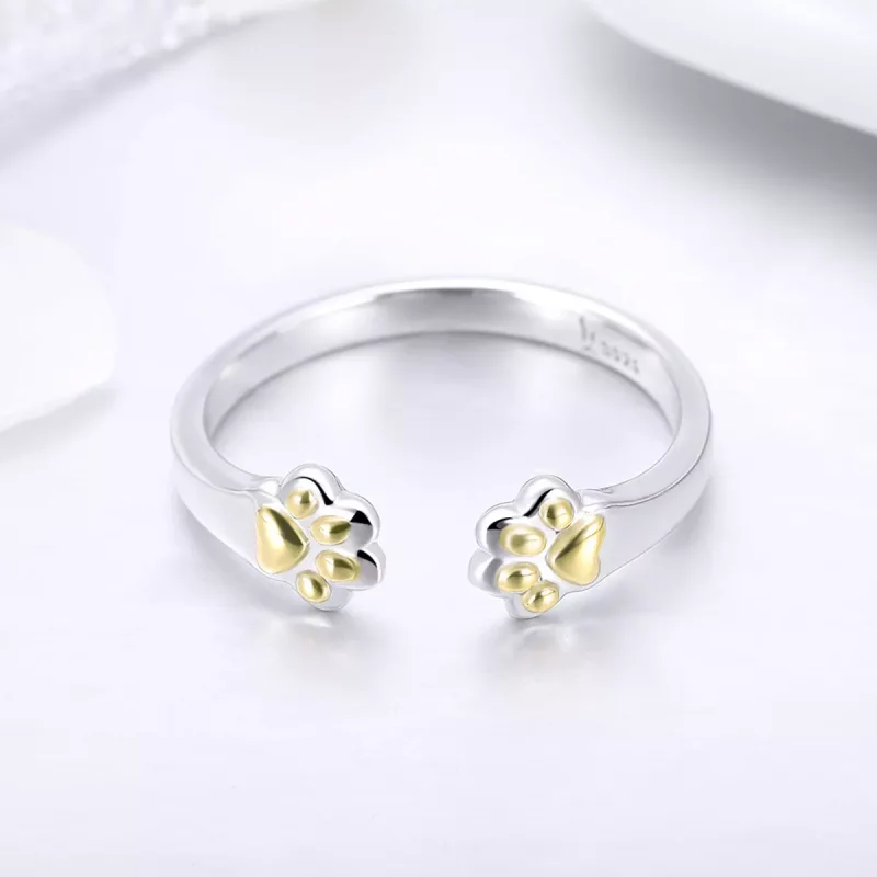 (imagen para) Anillo de estilo Pandora con forma de pata de gato, plateado y dorado - SCR430 - Ver 4