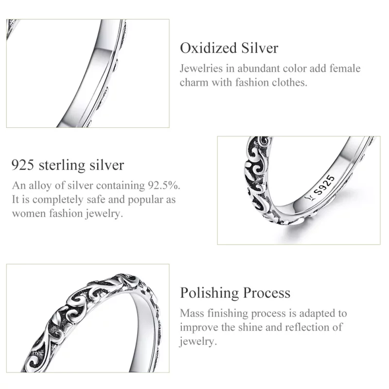 (imagen para) Anillo de estilo Pandora con patrones retro de plata - SCR513 - Ver 3