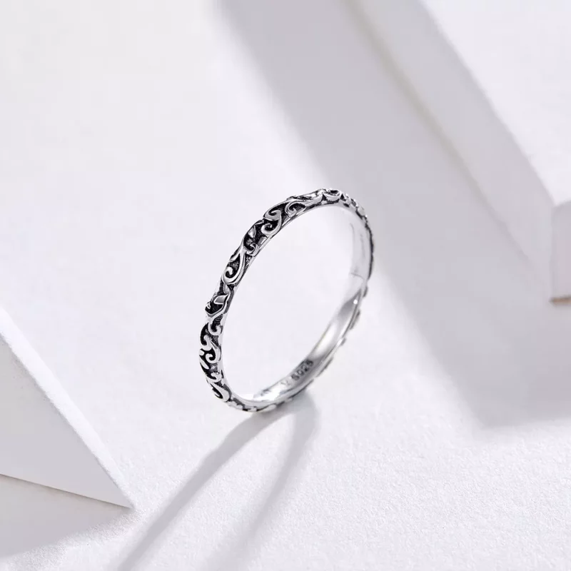 (imagen para) Anillo de estilo Pandora con patrones retro de plata - SCR513 - Ver 2