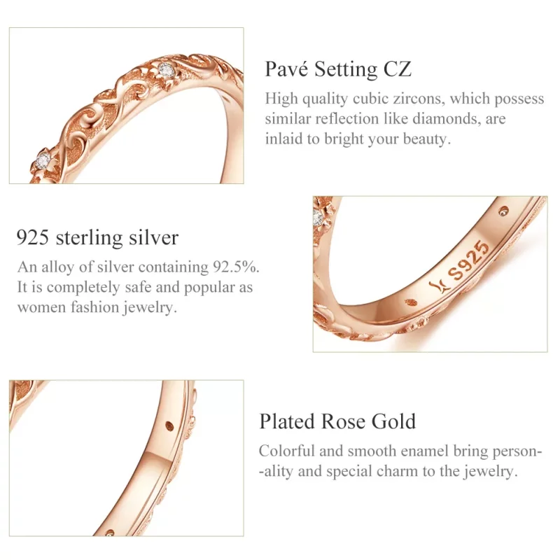 (imagen para) Anillo de estilo Pandora con patrones retro en oro rosa - SCR514 - Ver 3