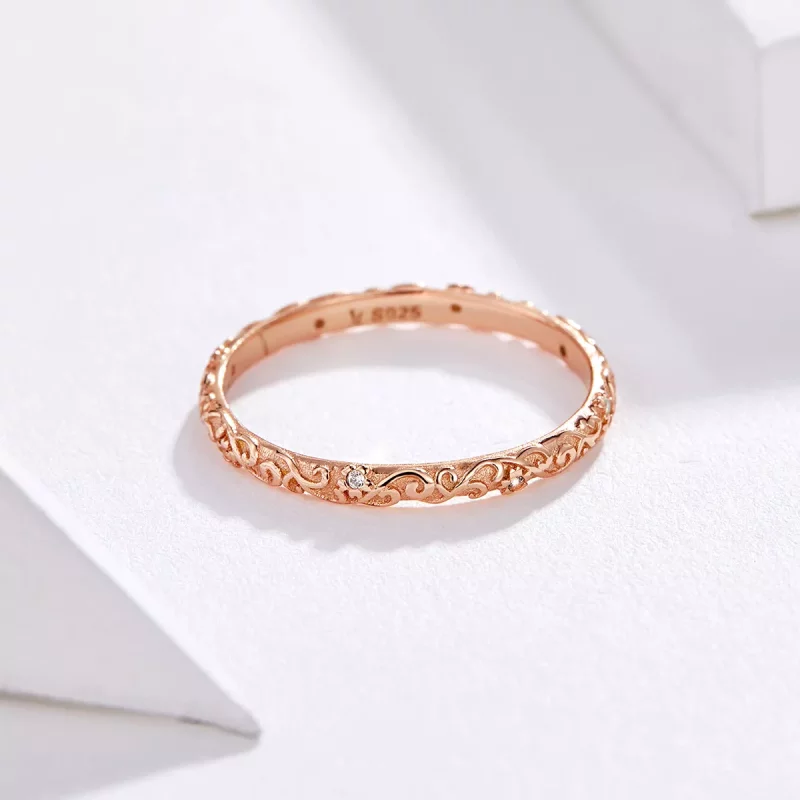 (imagen para) Anillo de estilo Pandora con patrones retro en oro rosa - SCR514 - Ver 4
