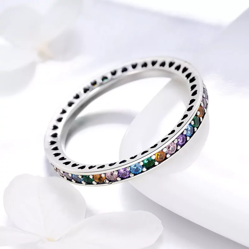 (imagen para) Anillo de estilo Pandora de plata con arcoíris - SCR392 - Ver 2