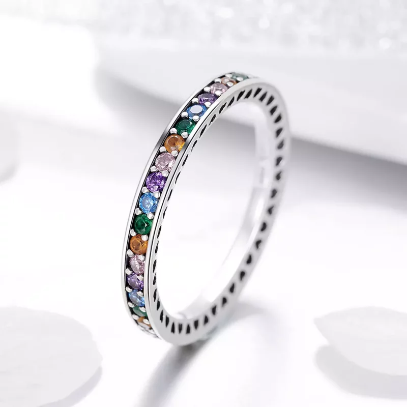 (imagen para) Anillo de estilo Pandora de plata con arcoíris - SCR392 - Ver 4