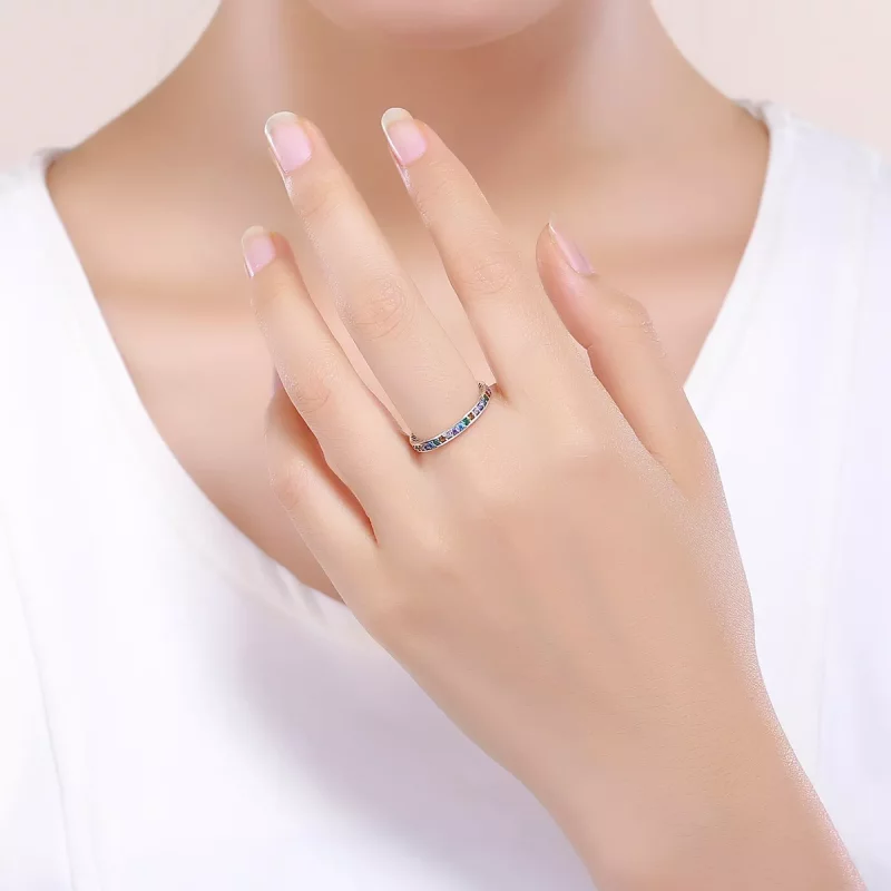 (imagen para) Anillo de estilo Pandora de plata con arcoíris - SCR392 - Ver 5