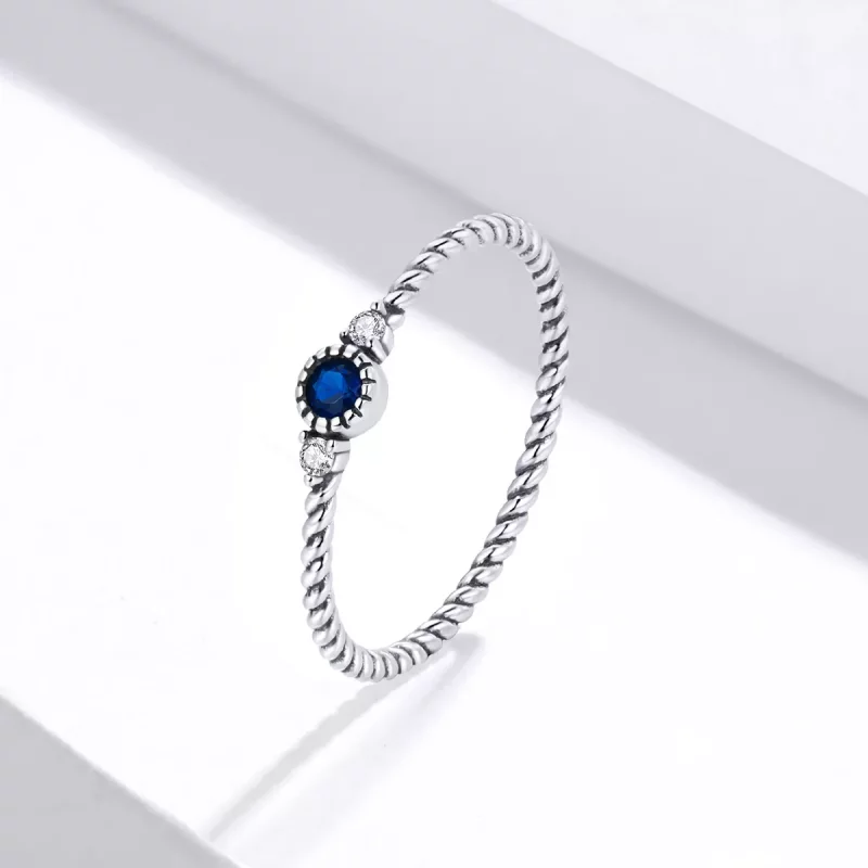 (imagen para) Anillo de estilo Pandora de plata con piedra azul - SCR693 - Ver 2