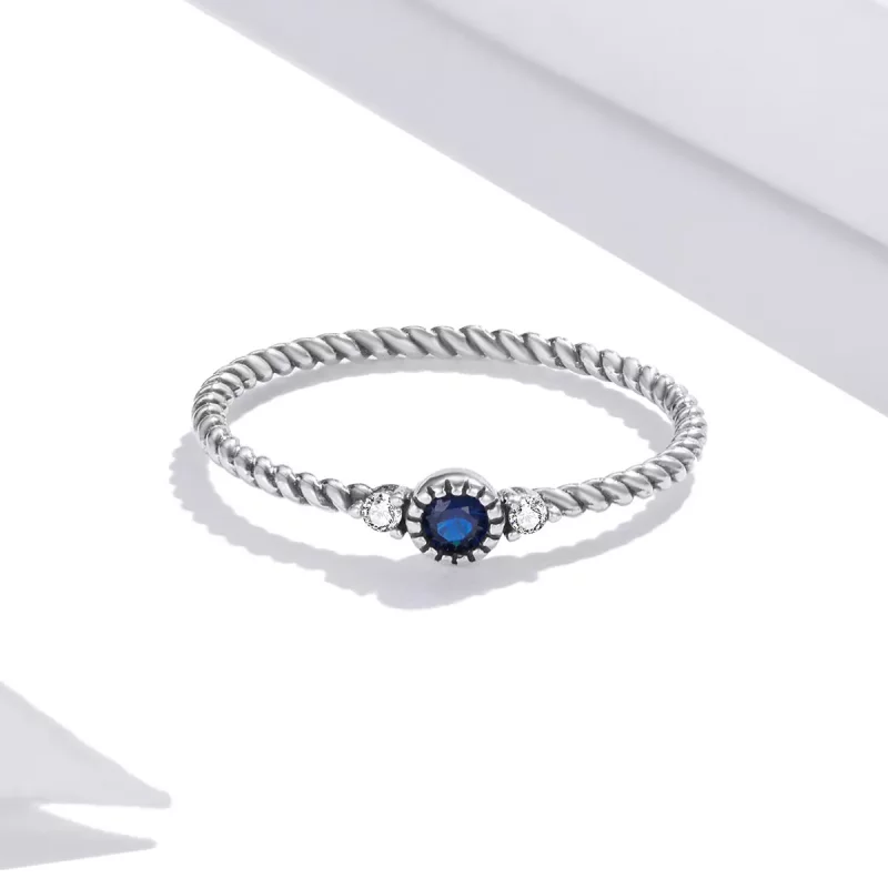 (imagen para) Anillo de estilo Pandora de plata con piedra azul - SCR693 - Ver 3