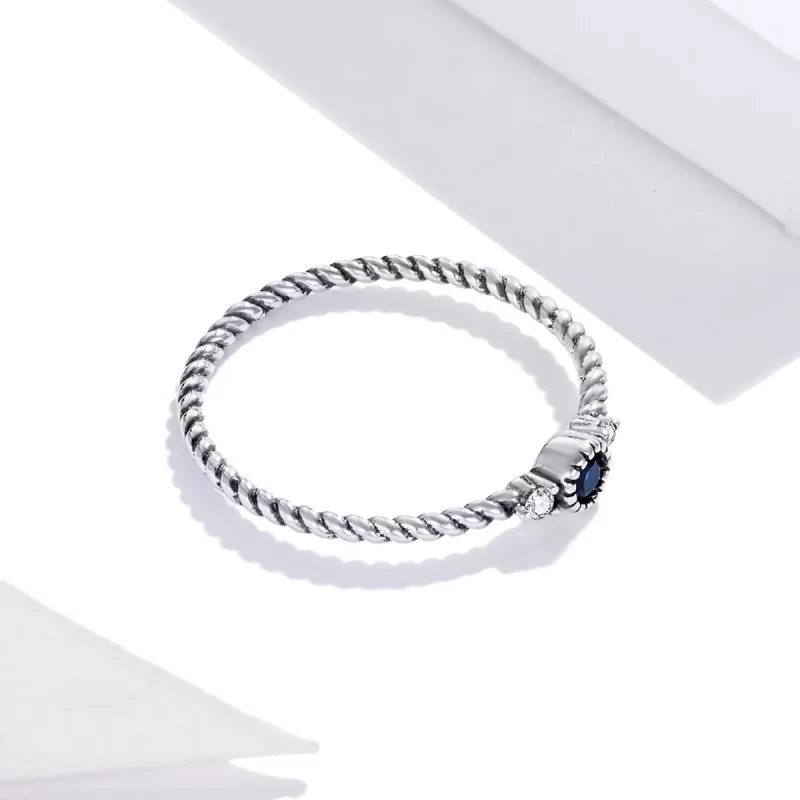 (imagen para) Anillo de estilo Pandora de plata con piedra azul - SCR693 - Ver 4