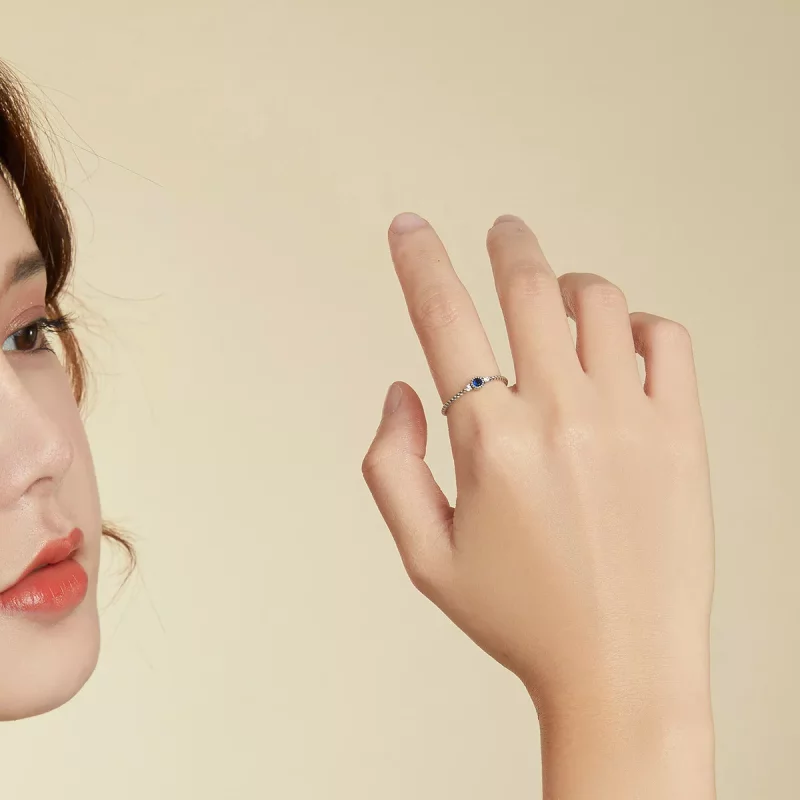 (imagen para) Anillo de estilo Pandora de plata con piedra azul - SCR693 - Ver 6