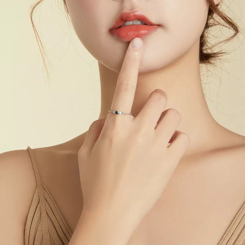(imagen para) Anillo de estilo Pandora de plata con piedra azul - SCR693 - Ver 7
