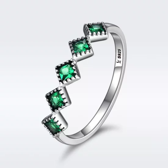 (imagen para) Anillo de estilo Pandora de plata con rima verde - SCR097