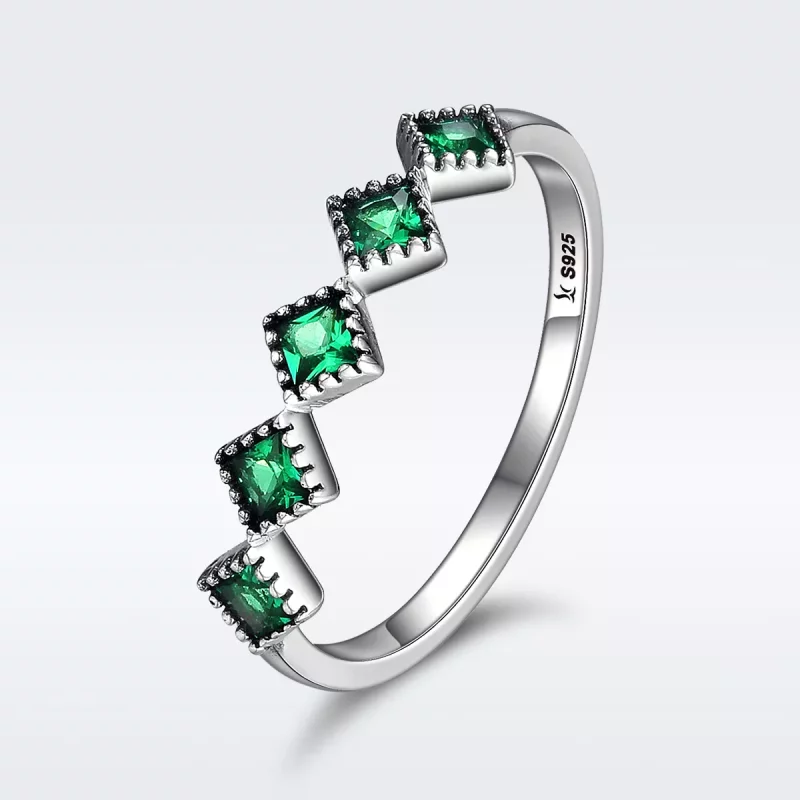 (imagen para) Anillo de estilo Pandora de plata con rima verde - SCR097