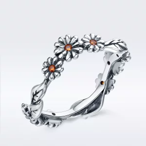 Anillo de flores margarita de plata estilo Pandora - SCR298 (imagen para) Anillo de flores margarita de plata estilo Pandora - SCR298