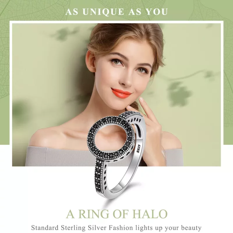 (imagen para) Anillo de Halo Plateado con Brillo al Estilo Pandora - SCR112 - Ver 2
