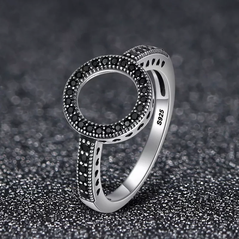 (imagen para) Anillo de Halo Plateado con Brillo al Estilo Pandora - SCR112 - Ver 3