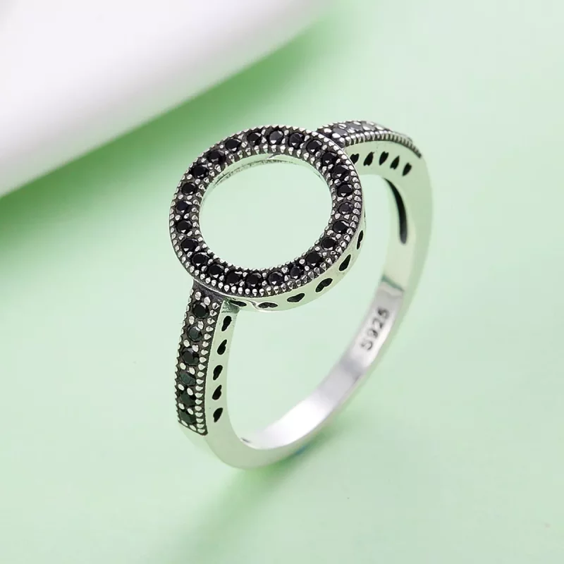 (imagen para) Anillo de Halo Plateado con Brillo al Estilo Pandora - SCR112 - Ver 4