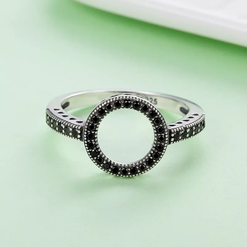 (imagen para) Anillo de Halo Plateado con Brillo al Estilo Pandora - SCR112 - Ver 5