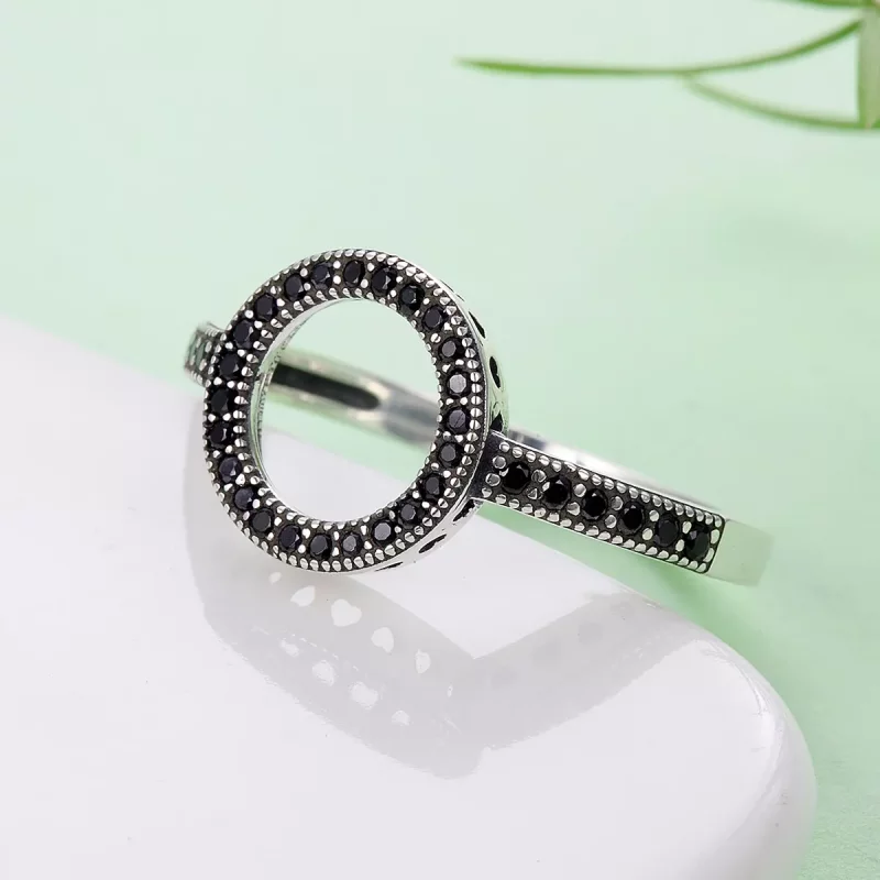 (imagen para) Anillo de Halo Plateado con Brillo al Estilo Pandora - SCR112 - Ver 6